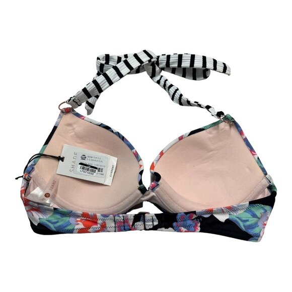 Shade‎ & Shore Bikini Top Womens 32B Tropical Floral Striped Halter Tie Resort - Picture 2 of 4